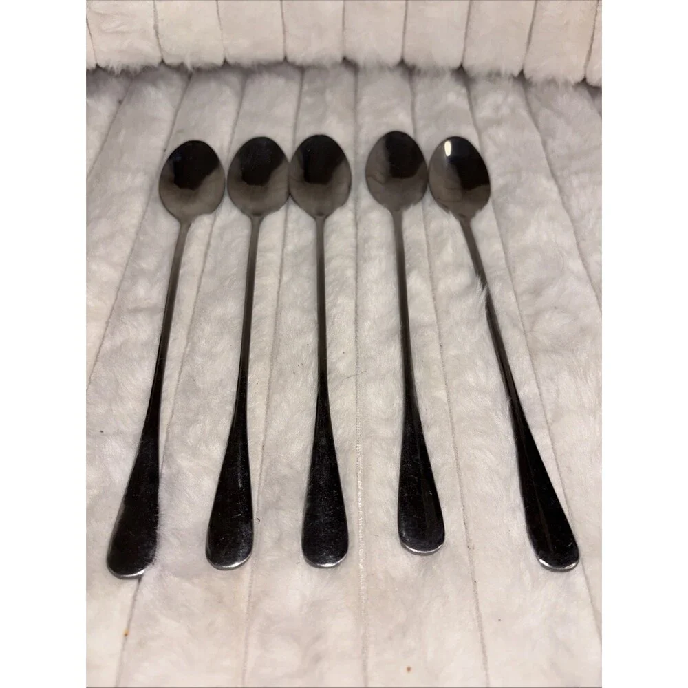 Set of 5 Stainless Steel Long Handle Iced Tea Spoons - Beverage Dessert Stirrers